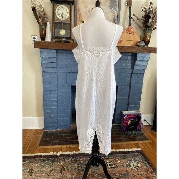 Vintage SHADOWLINE Full Figure Cream Lace Edge Slip Dress Sz 42 XL Retro Midi A - Picture 5 of 10